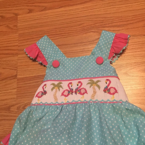 Stella Belly 2T/Girl Embroidered Flamingo Romper - Picture 4 of 4