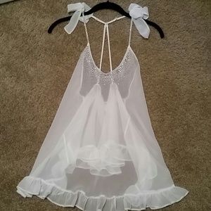 Rhinestone white sheer babydoll