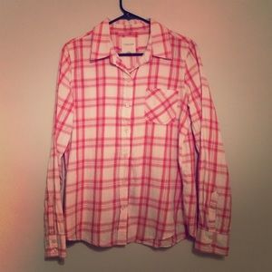 Red & White Flannel Button-Up