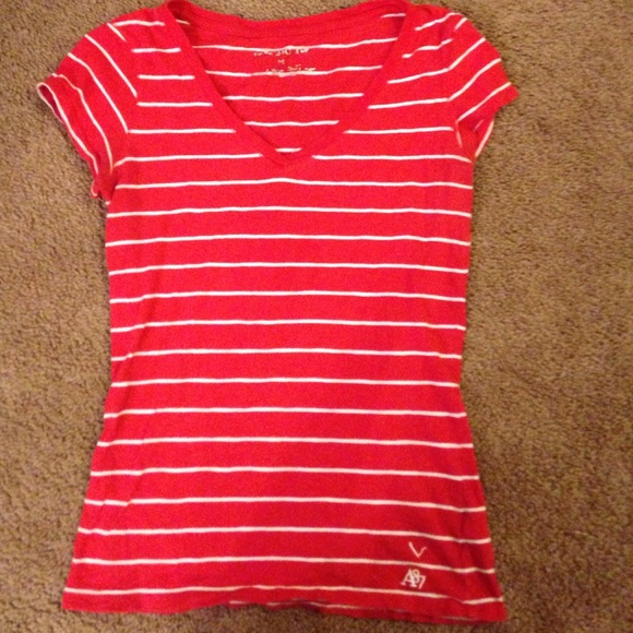 Red and white striped vneck