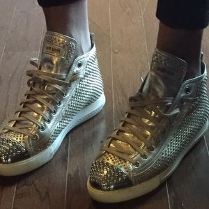 Miu Miu Women's Silver Studded Hightop Sneakers