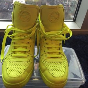 Gucci Men's Leather Neon Yellow High Tops