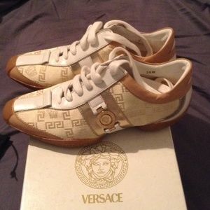 Versace Gold and White Monogram sneakers