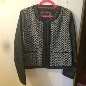 Jacket with faux leather sleeves