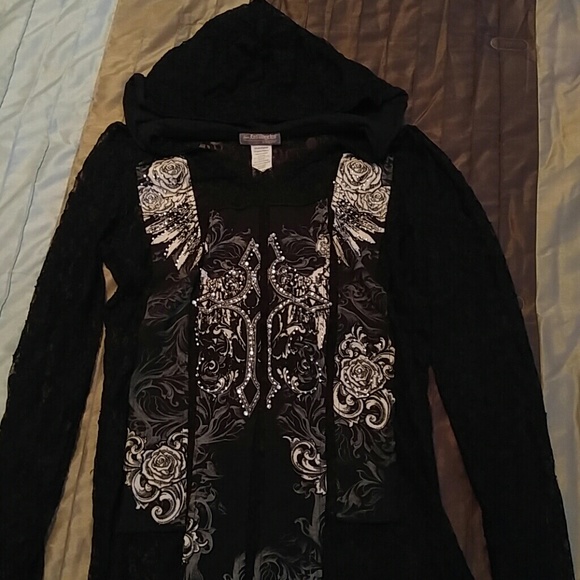 New Medium, BLING black lace dressy HOODIE.