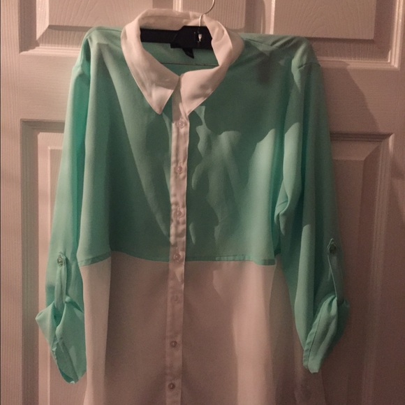 Button down mint and white top!
