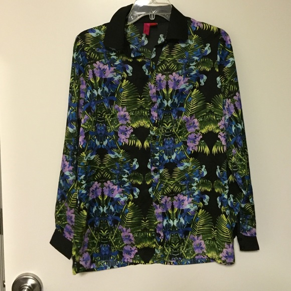 Tropical button down top