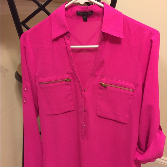 Express Embellished Zip Front Portofino Shirt