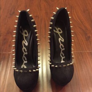 Cupid black suede heels with spikes