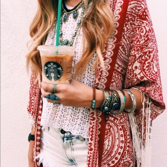 SOLD ON MERCARI LF  Fringe Kimono! - Picture 2 of 4