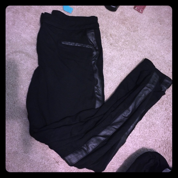 Black pants with leather side leg, size 12