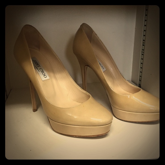 Nude patent leather platform jimmy Choo heels