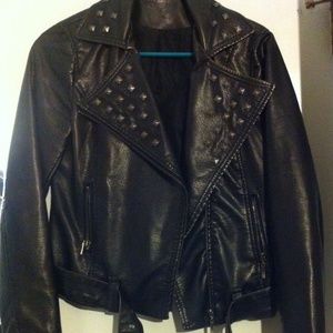 Leather moot jacket with studs