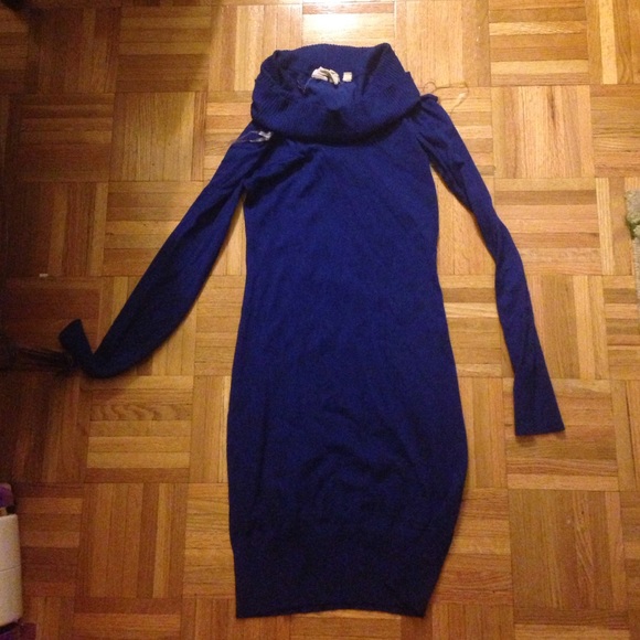 Cold shoulder royal blue sweater dress