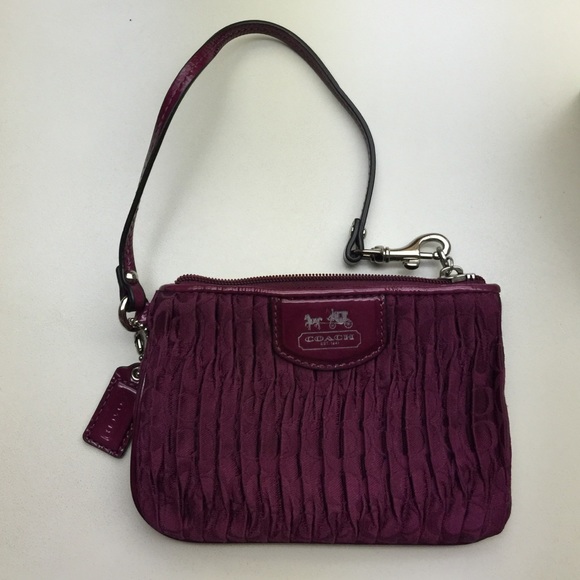 Coach cranberry signature fabric wristlet