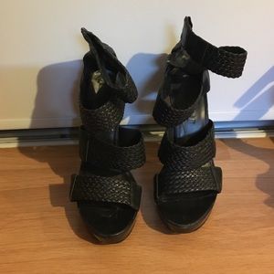 Black leather high heels