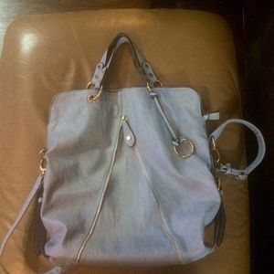 Periwinkle blue multi-use tote w/gold zip accent