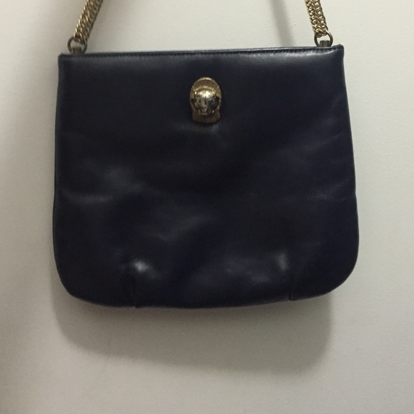 Badass cougarhead leather purse w heavy gold chain