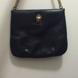 Badass cougarhead leather purse w heavy gold chain