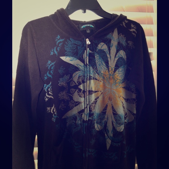 Graphic Print Zip-up Sweater Hoodie