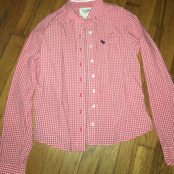 red and white checker button down