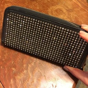 Black rhinestone zip wallet