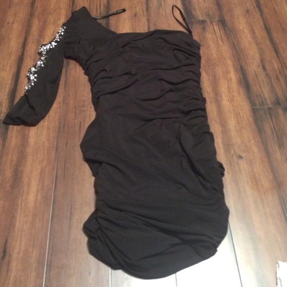 Black slinky one sleeve dress