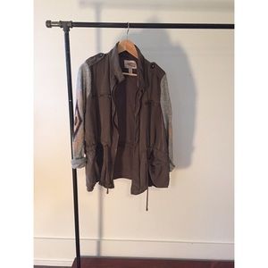 Army green coat with tribal details