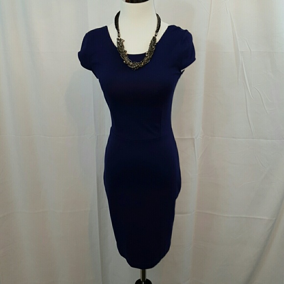 Zara Navy Cap Sleeve Sheath Dress (TRF) - Picture 2 of 4