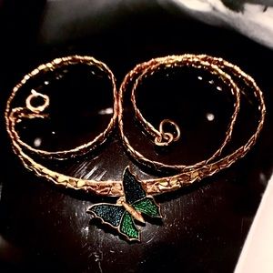 Gold chain with Blue and Green Butterfly Pendent