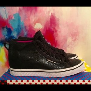 ADIDAS shimmery hidden wedge sneaker.