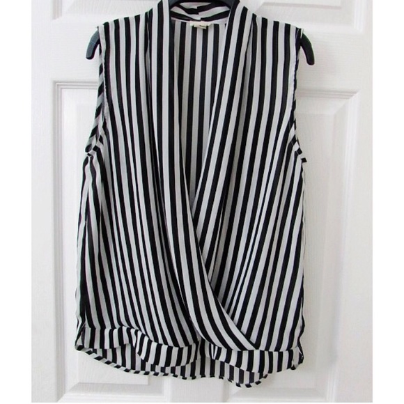 Vertical stripe plunge neckline blouse