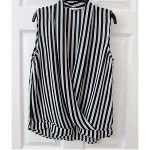 Vertical stripe plunge neckline blouse