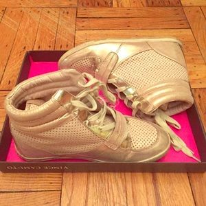 Rose gold Vince Camuto wedge sneakers