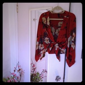 Silky kimono tie blouse