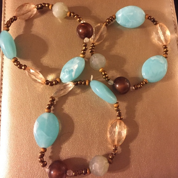 3 brown/teal beaded bracelets