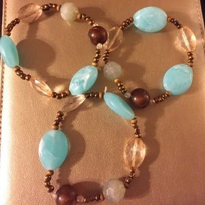 3 brown/teal beaded bracelets