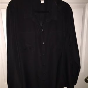 Black button down silk blouse