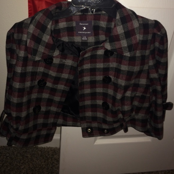 Burgandy, black, and grey button up blazer