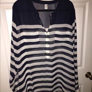 Navy stripe silk blouse