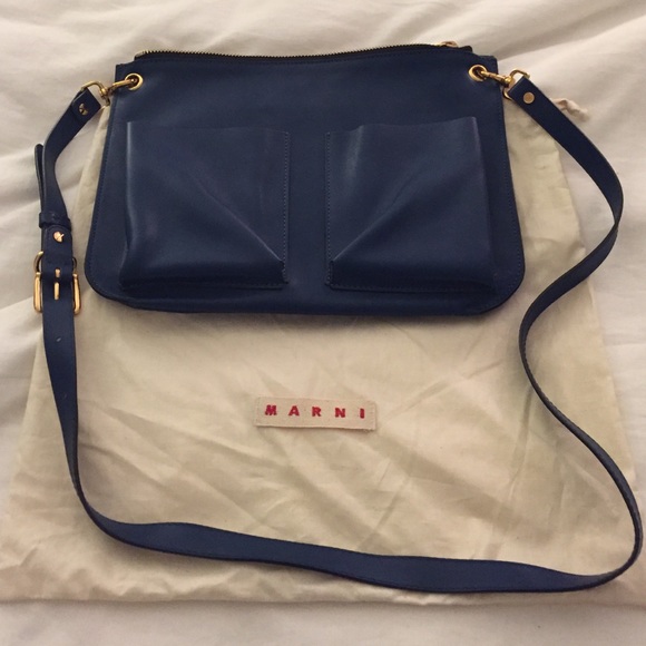 Marni blue bandolier leather crossbody bag