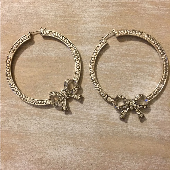 Betsey Johnson silver bow rhinestone hoops