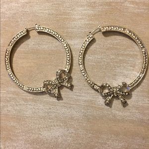 Betsey Johnson silver bow rhinestone hoops