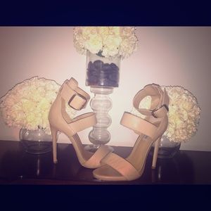 Three strap nude high heel sandal