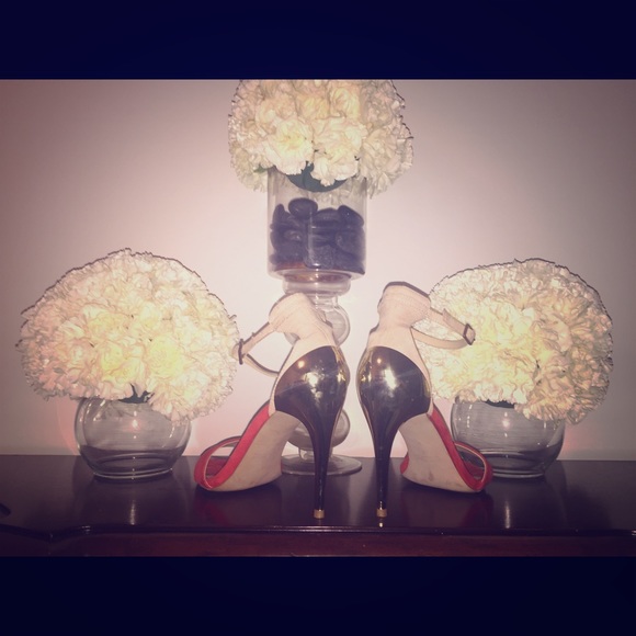 Zara Orange and tan sandal with the gold high heel