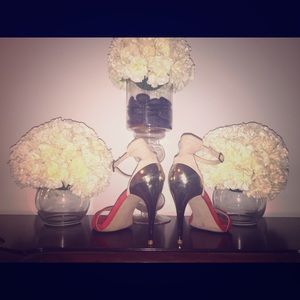 Zara Orange and tan sandal with the gold high heel