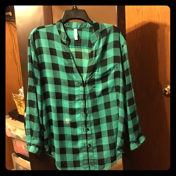 Sheer plaid button down!
