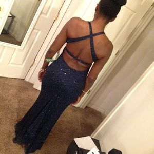 Navy blue beaded evening gown