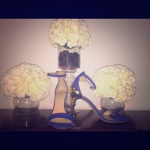 Royal blue sandal with gold heel
