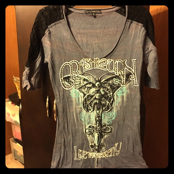 Beautiful shirt with rhinestones and lace!